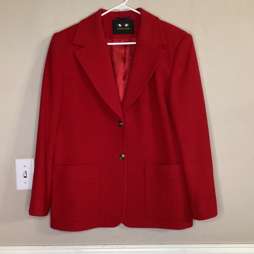 Giorgio Sant Angelo Blazer Red Wool Cashmere Blend Vintage 12 Double Button Doub
